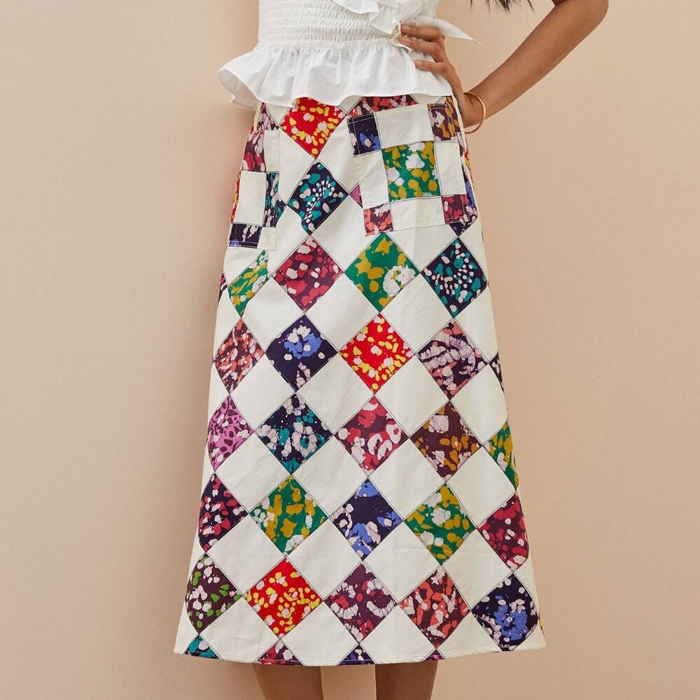 Anthropologie Tiny brand patchwork A-line midi sk… - image 1